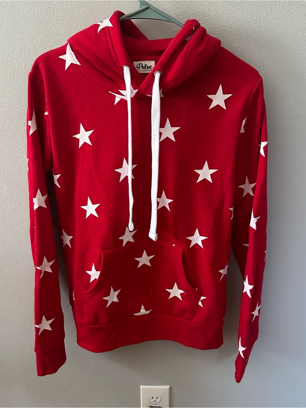 Pulse Red Zip-Up Hoodie with White Star Print